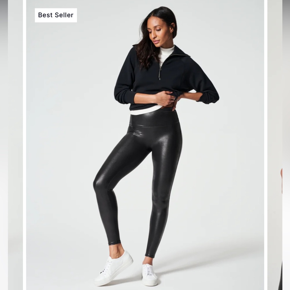 NWOT SPANX High Waist Faux Leather Leggings in Black Glossy LG Shapes And Lifts